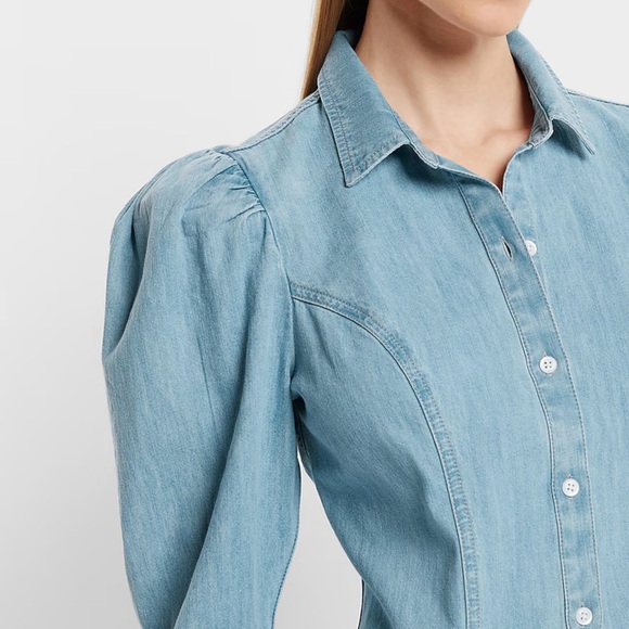 Expresss Denim Puff Sleeves button up dress- S - Picture 1 of 12